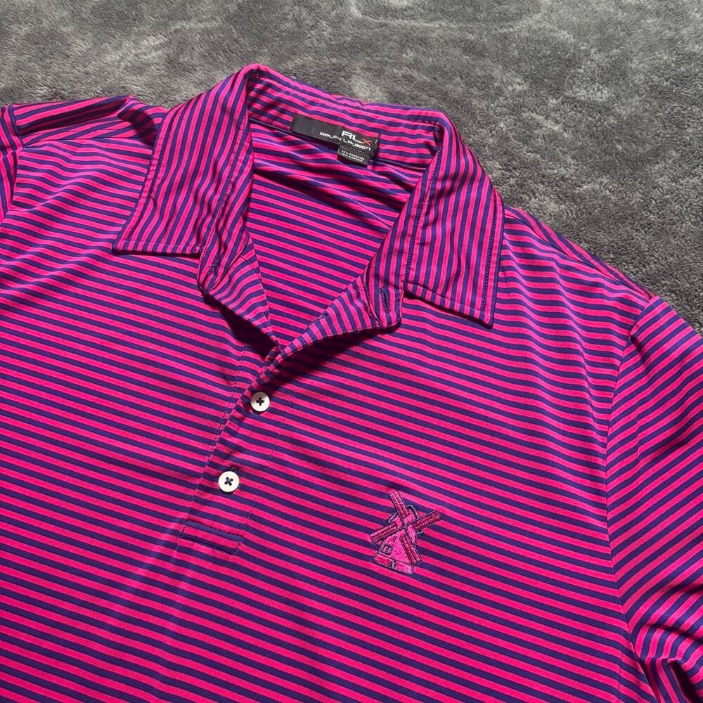 RLX Ralph Lauren Golf Polo Shirt Men’s XL Red Purple Blue Striped